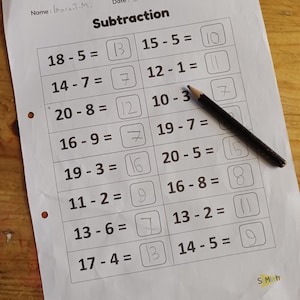 12 Printable Subtraction to 20 Fill in the Blanks Worksheets (numbers 1 ...