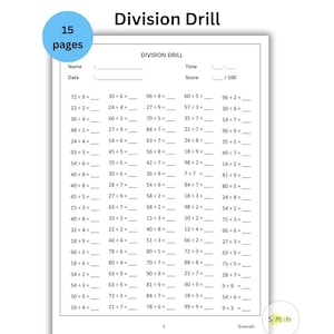15 afdrukbare divisiewerkbladen - divisieoefeningen met antwoordpagina, afdrukbare wiskundewerkbladen, wiskunde derde leerjaar, wiskunde 3e graad