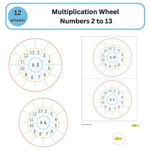 Ruedas de multiplicación y hojas de ejercicios, tablas de multiplicar del 2 al 13 (PDF imprimible)