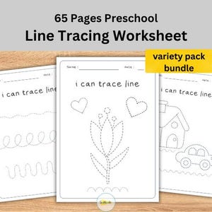 65 Preschool Line Tracing Worksheets, Line Trace Page Printable, Kindergarten Pre-Writing, Homeschool busy book, Handwriting Practice