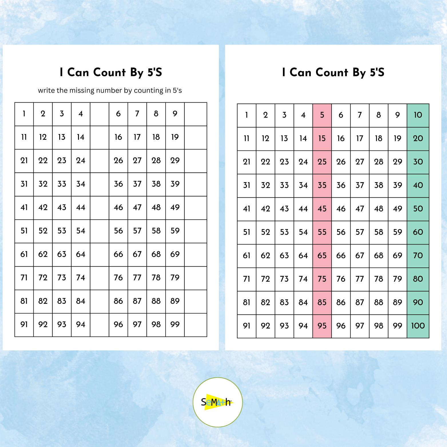 Skip Counting Worksheets: Math Charts for Kids, First Grade Math ...