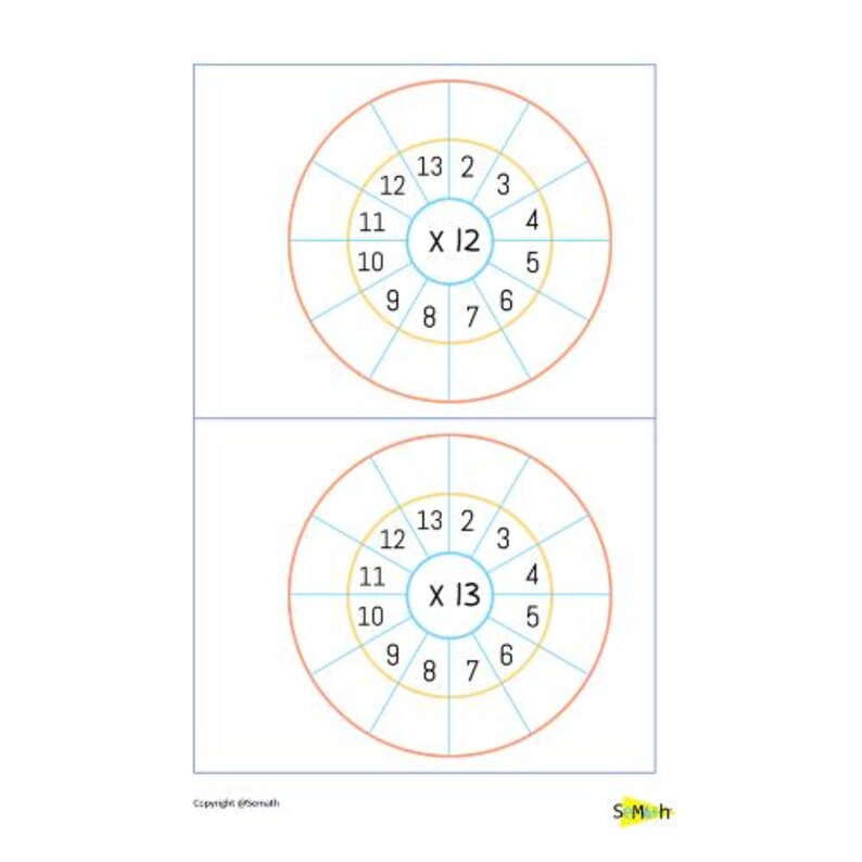 Multiplication Wheels & Worksheets, Times Tables 2-13 (PDF Printable ...