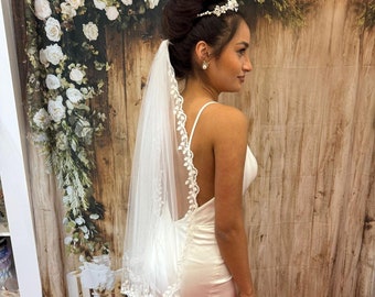 One-tier veil, high-quality leaf lace on the edge, elegant, boho, lace, Italian soft tulle, veil, bridal, vail