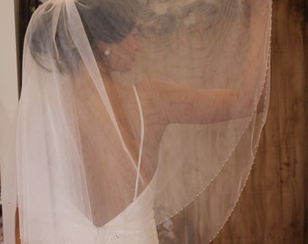 Veil, double tier or single tier, with crystal decoration on the edge, bridal, Italian soft tulle, veil, bridal, on comb