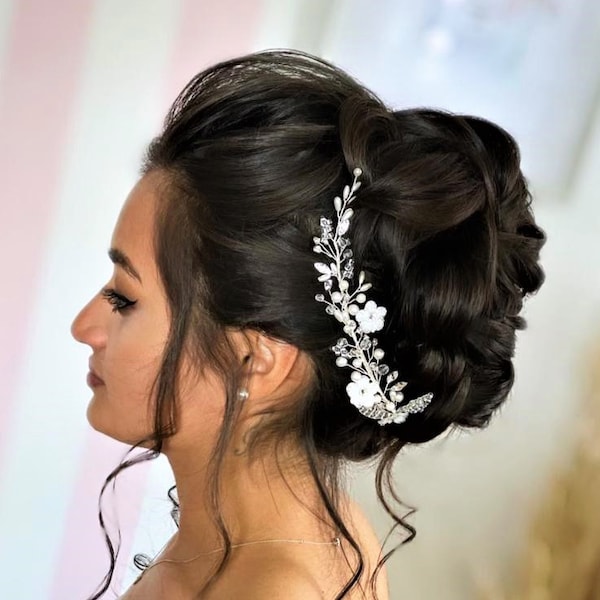 Hair vine, bridal hair accessories, headband, bridal jewelry, pearls, rhinestones, hair piece, headdress, accessories, wedding, wedding, hair wire, silver