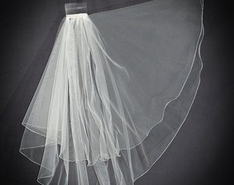 Veil, double tier or single tier, with crank edge silver, bridal, edge, white, veil, on comb