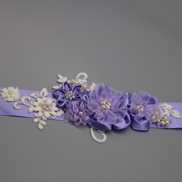 Ceinture de mariée motif fleurs perle ceinture fleurs mariée mariage ceinture ceinture violet lilas bande mariage robe de mariée à la main de haute qualité