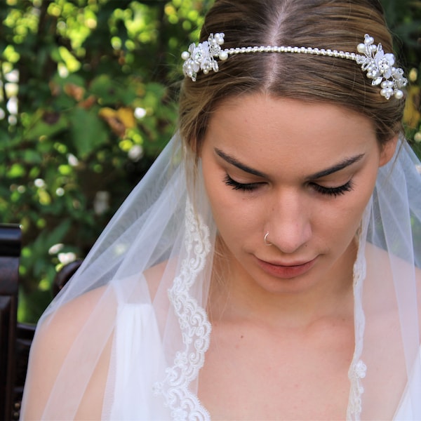 Bridal hair accessories, headband, hair wreath, pearls, rhinestones, hairpiece, headdress, accessories, wedding, wedding, hair wire, blossoms, flowers, sweet