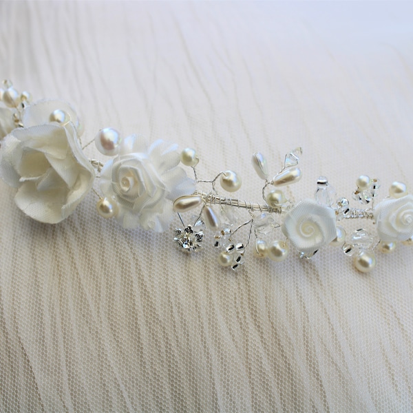 Bridal hair accessories, headband, bridal jewelry, pearls, rhinestones, hairpiece, headdress, accessories, wedding, wedding, hair wire, silver, white