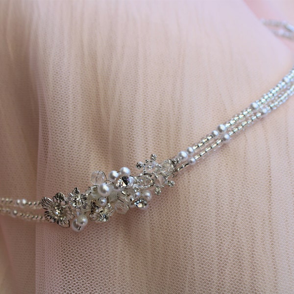 Accessoires de cheveux de mariée, serre-tête, bijoux de mariée, perles, strass, postiche, coiffure, accessoires, mariage, mariage, fil à cheveux, argent, crème