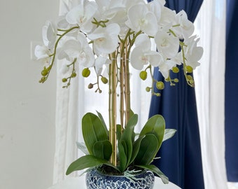 Exclusive Artificial Orchids Arrangement Blue and White Chinoiserie