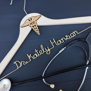 Doctor Coat Hanger, Caduceus Decal Hanger, Medical Gifts for Women, Medical Gifts for Men, Med Student Gift, Personalized Hanger