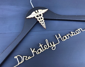 Doctor Coat Hanger, Caduceus Decal Hanger, Medical Gifts for Women, Medical Gifts for Men, Med Student Gift, Personalized Hanger