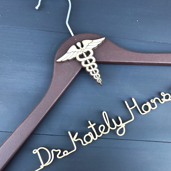 Doctor Coat Hanger, Caduceus Decal Hanger, Medical Gifts for Women, Medical Gifts for Men, Med Student Gift, Personalized Hanger