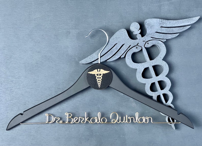 Doctor Coat Hanger, Caduceus Decal Hanger, Medical Gifts for Women, Medical Gifts for Men, Med Student Gift, Personalized Hanger image 2