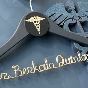 Doctor Coat Hanger, Caduceus Decal Hanger, Medical Gifts for Women, Medical Gifts for Men, Med Student Gift, Personalized Hanger image 1