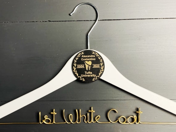 1st White Coat Hanger, Dental School White Coat Ceremony Gift, Custom Hanger  for Doctor, Wood Hanger With Name, Gift for New Dentist 