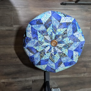 Handcrafted Patchwork Quilted Ottoman /Footstool - Blue Floral & Butterfly Star Pattern