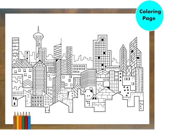Download Cityscape Coloring Page For Kid And Adults | Etsy