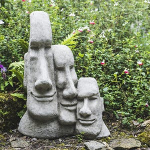 Discount Garden Statues Large Easter Island Moai Head Trio for Garden