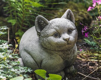 Pouncing Cat Garden Ornament - Solid Concrete & Limestone Water Feature Statue
