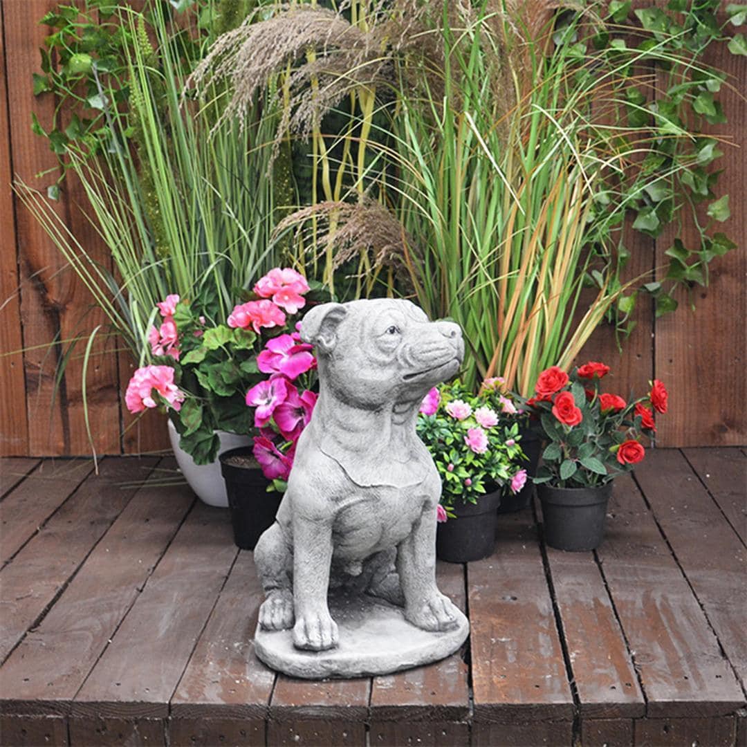 Large Staffordshire Bull Terrier Dog Stone Cast Garden Statue