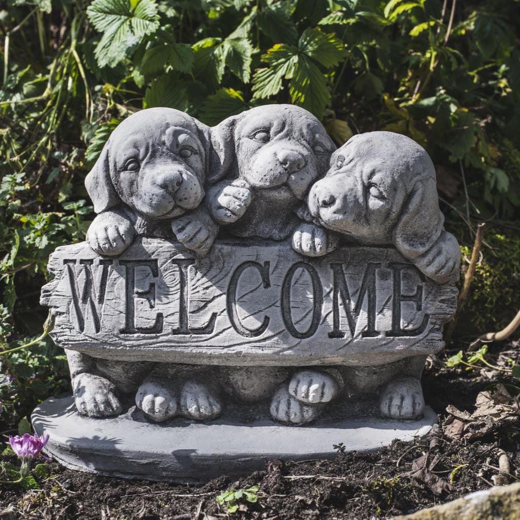 Welcome Sign With Three Dogs DGS Statues - Etsy
