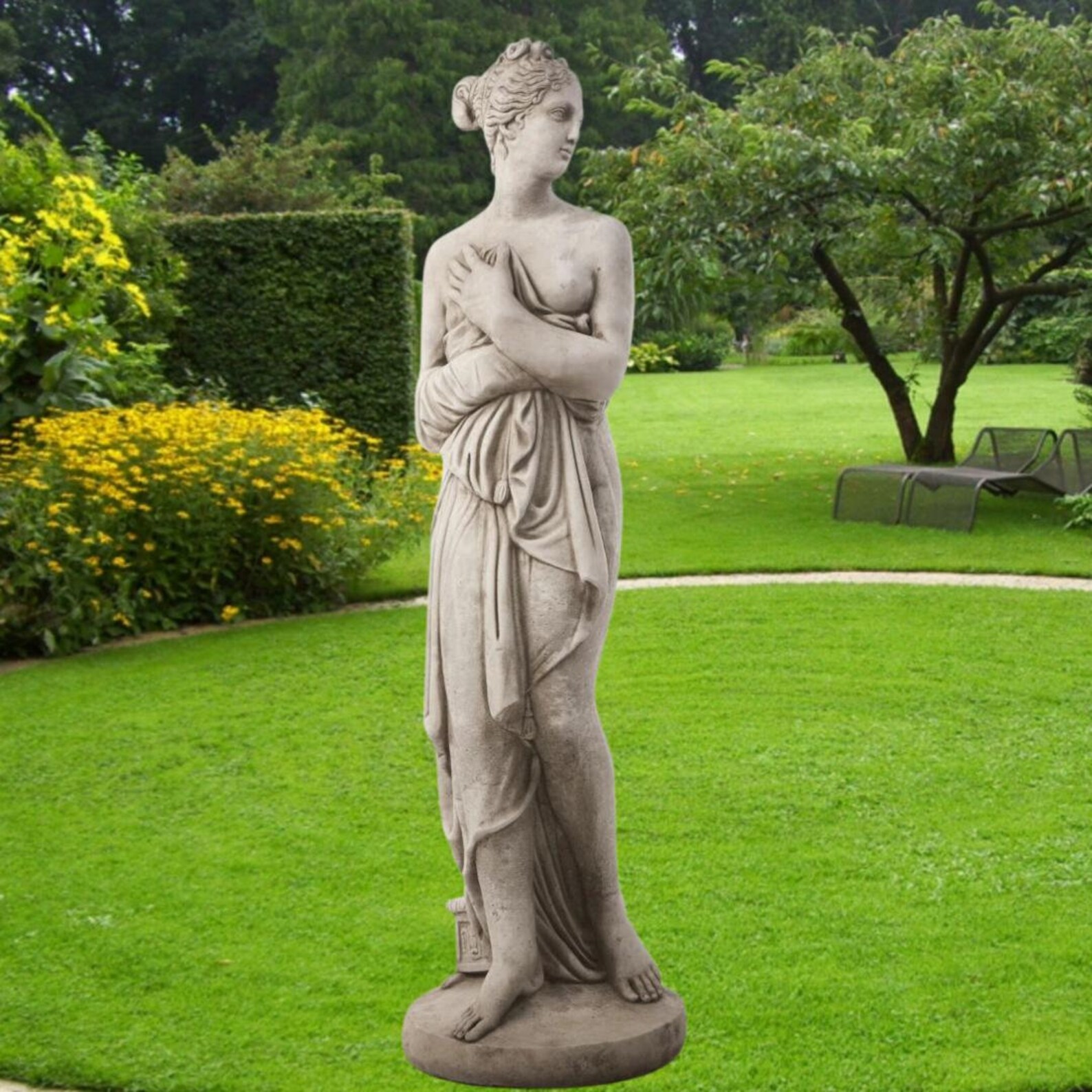 Discount Garden Statues Stone Cast Pandora Lady Garden Statue and