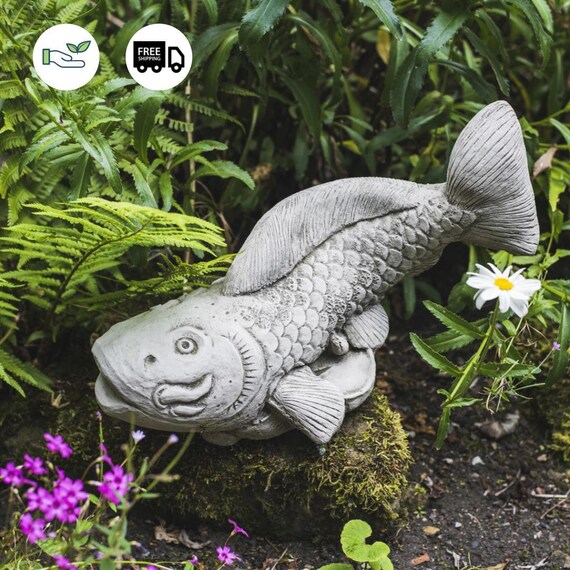 Concrete Koi Carp Garden Ornament: Detailed Fish Sculpture (28cm