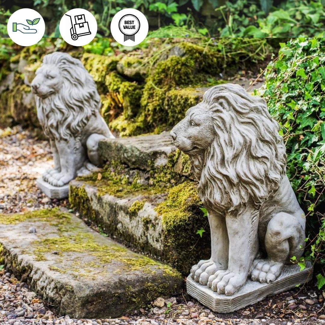 Discount Garden Statues Pair of Sitting Lions Stone Garden Etsy