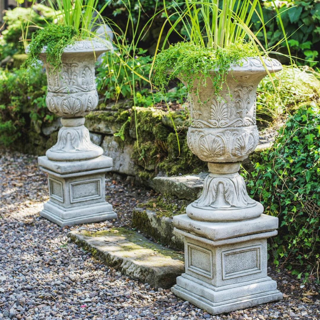 Discount Garden Statues Pair of Large Victorian Stone Cast Urns With