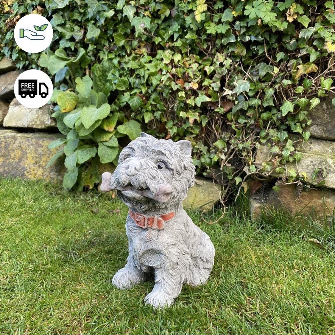 Westie Terrier Garden Statue: Chewing Bone, Stone Ornament, DGS - Etsy