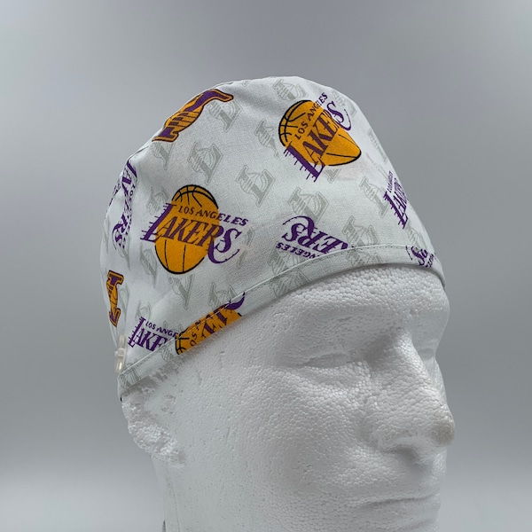 Scrub Cap Nurse Teachers Essential Workers Hat Los Angeles Lakers Print Ear Saver Tie back