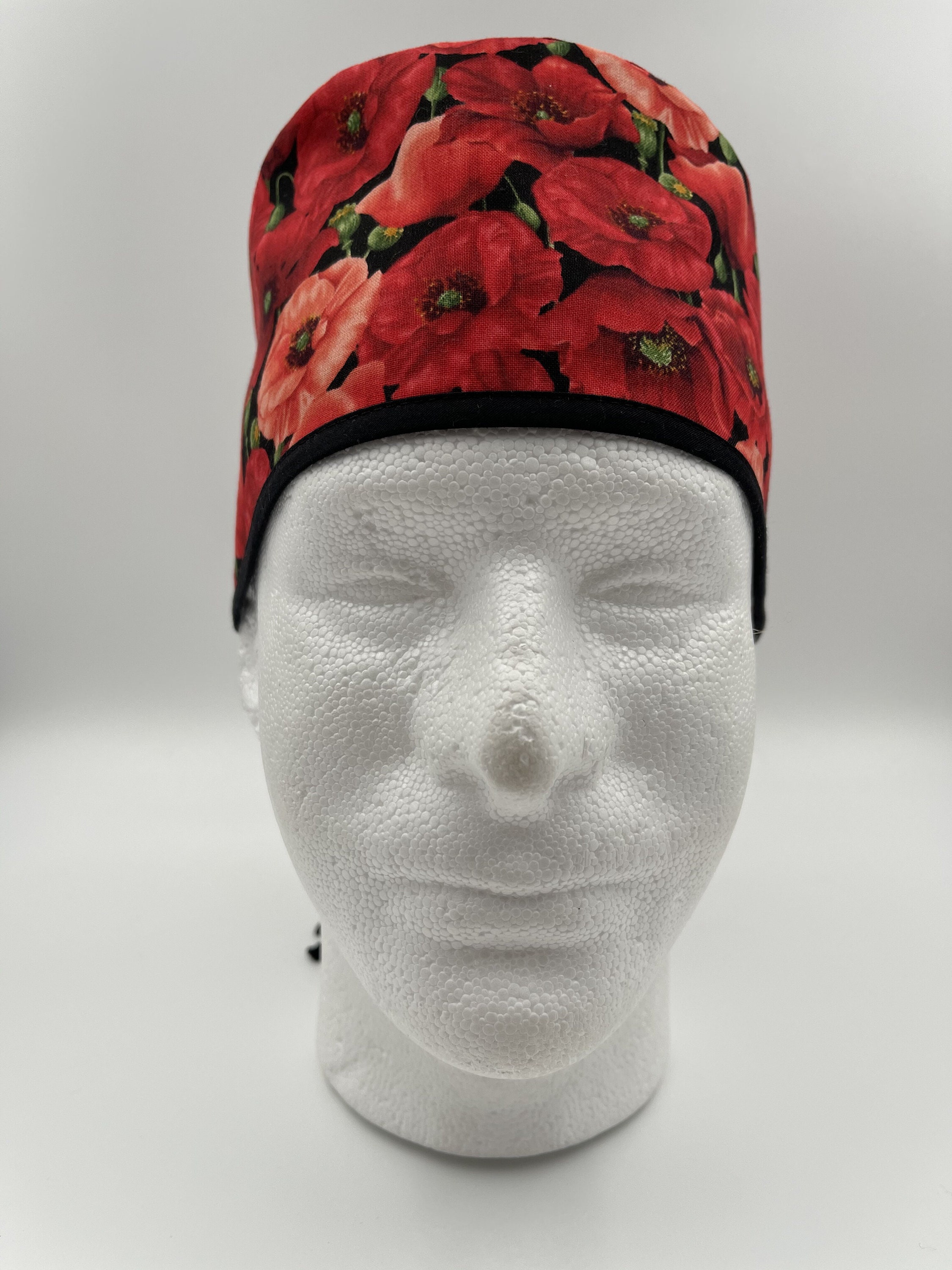 Scrub Cap Nurse Teachers Essential Workers Hat Red Poppies Print Ear Saver Tie Back Etsy Canada