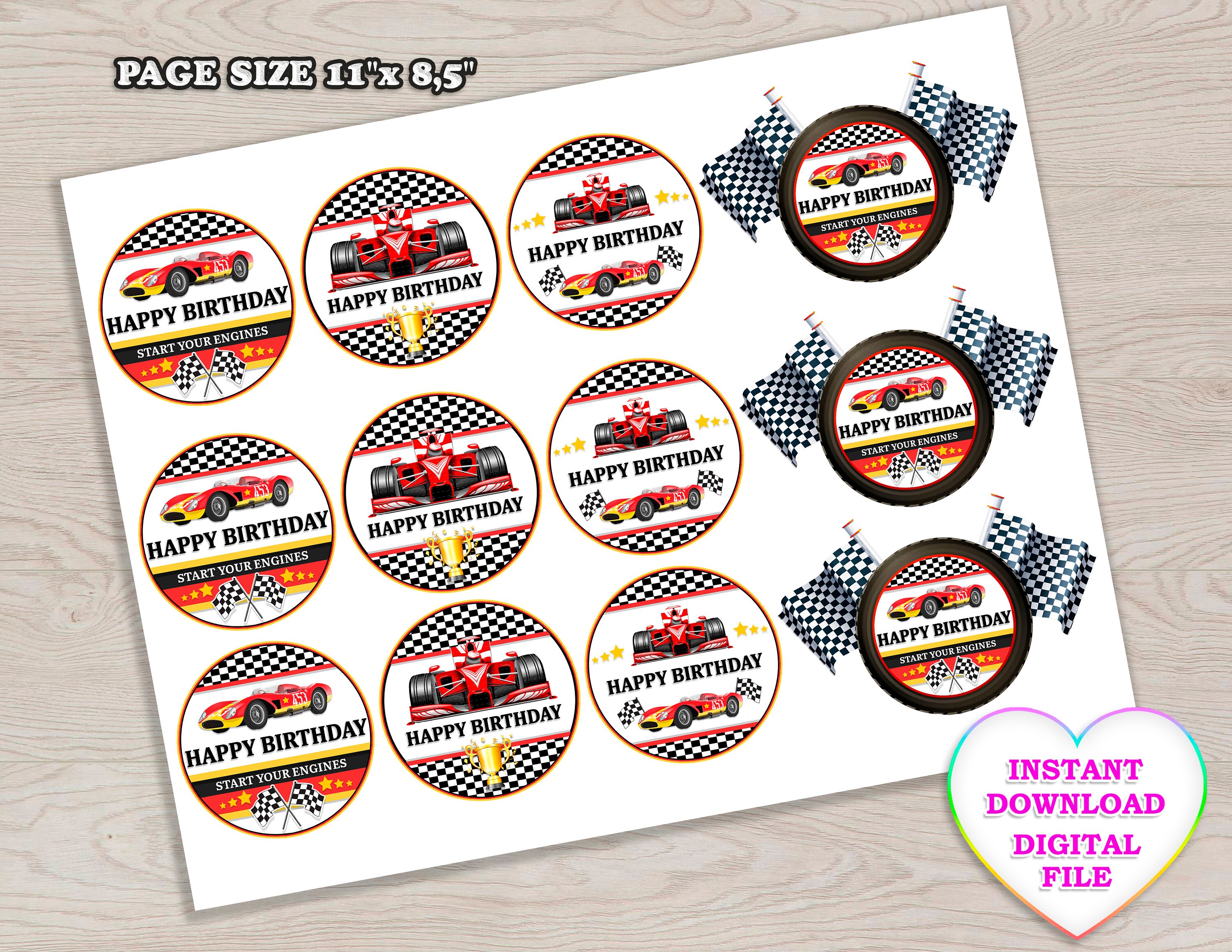 Racing Cupcake Toppers Race Car Birthday Car Race Cake | Etsy