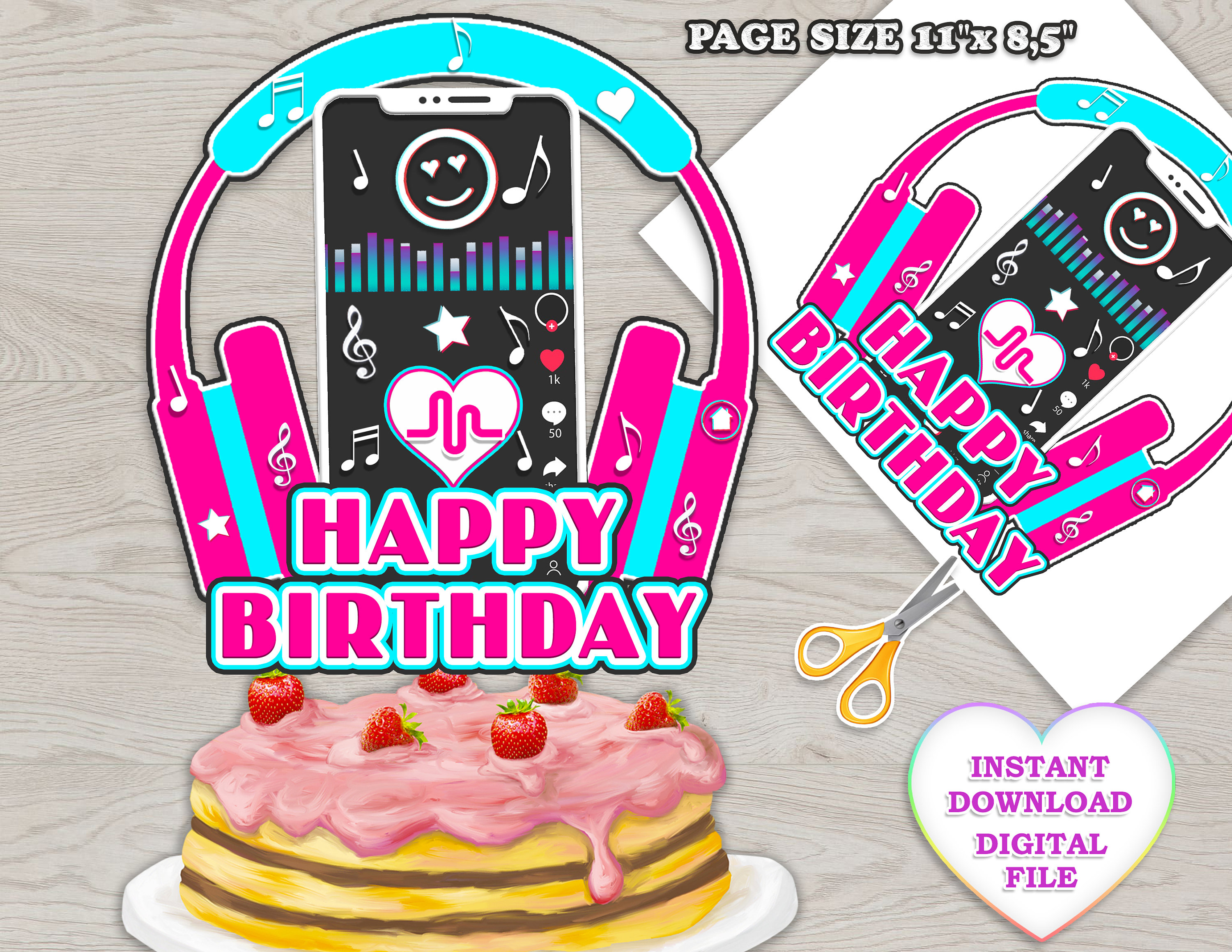 Musical Cake Topper Digital Musical Birthday Party Musical Etsy Musical Cake Topper Digital Musical Birthday Party Musical Etsy