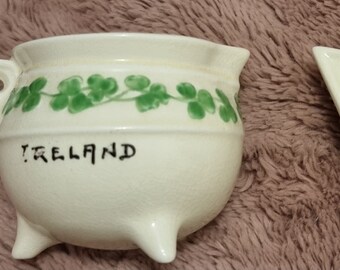 Vintage Sylvac Ceramics Creamer & Sugar Bowl Set Clover Shamrock