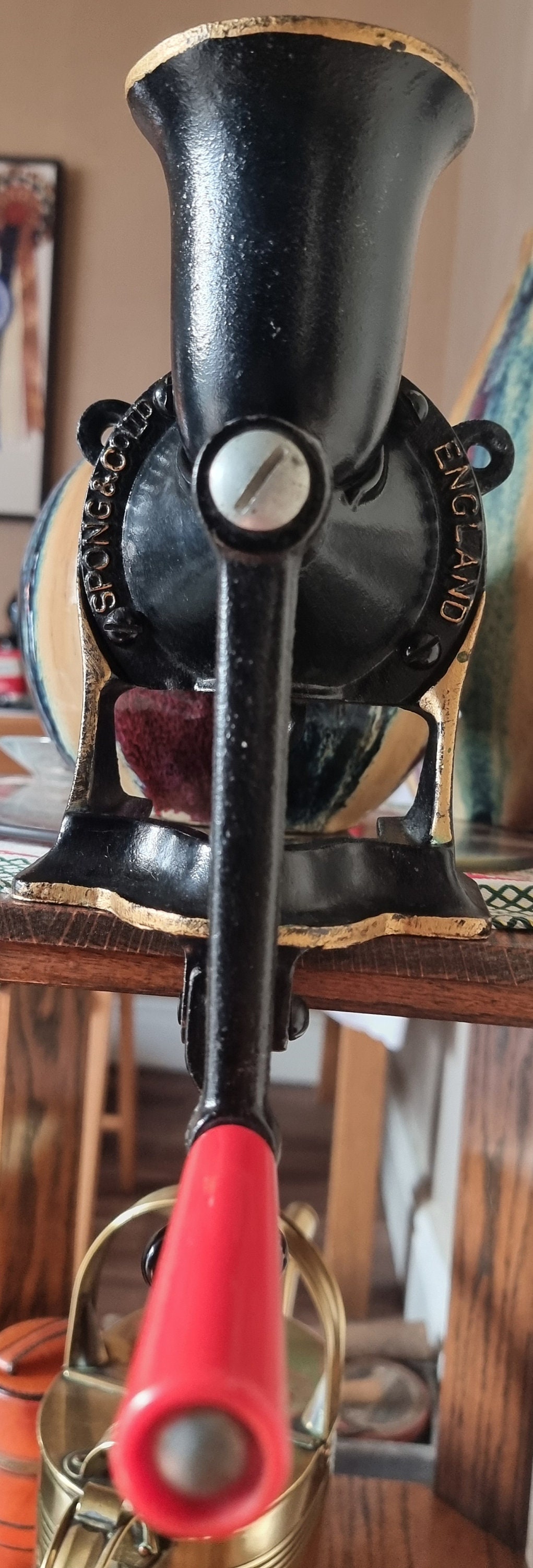 Vintage Spong & Co Ltd Black and Gold Cast Iron No 2 Coffee Mill