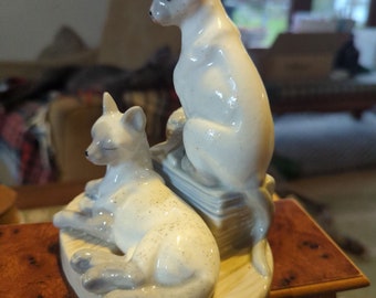 Vintage Ceramic Siamese Cats Figurine Statue