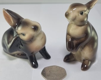 Vintage Porcelain Goebel Brown Rabbits Marked West Germany 1969