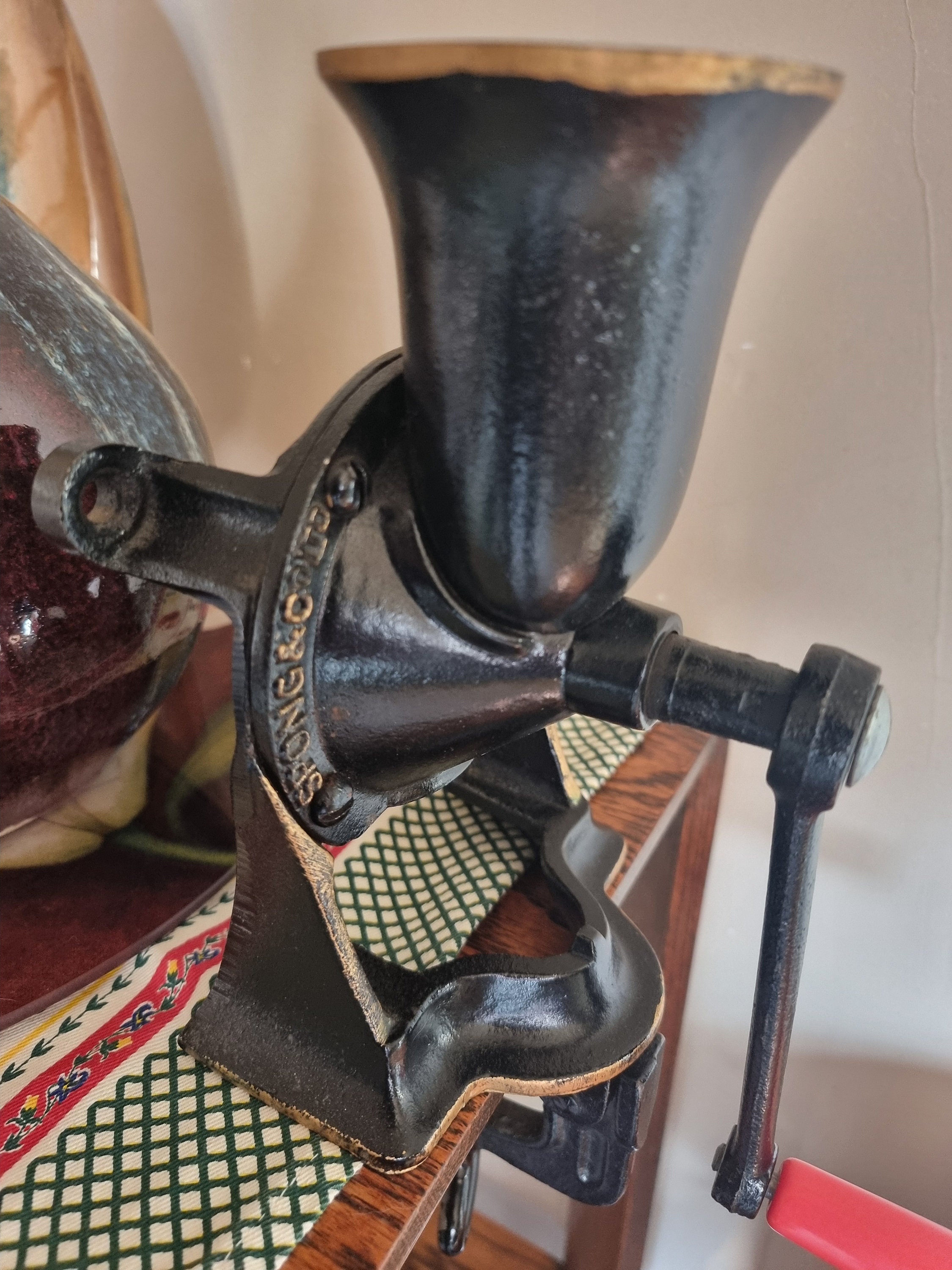 Vintage Spong & Co Ltd Black and Gold Cast Iron No 2 Coffee Mill