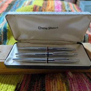 A Collection Of Three Conway Stewart Highlighting Pens, Blue,Red and Black, vintage pens, wrighting instruments, retro pens, collectors item