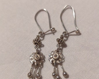 Vintage 925 Silver Flower Drop Earrings