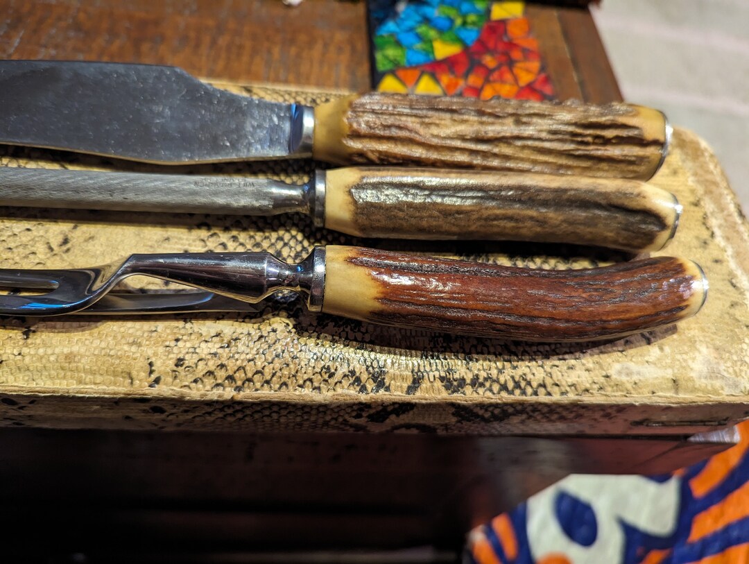A Set of Three Vintage Stag Horn Meat Carving Utensils Etsy