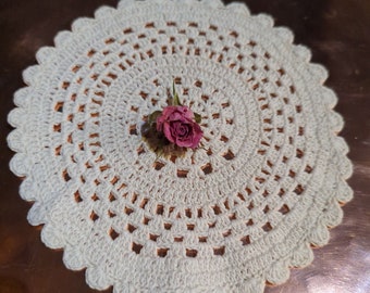 Vintage Pair Of Lace Doilys (Medium Size) Flower Design
