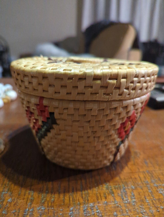 ヴィンテージ 籐製バスケット 蓋付き - Etsy 日本