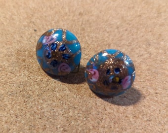 Vintage 50s Murano Art Glass Millefiori Venice Italy Round Clip on Earrings.