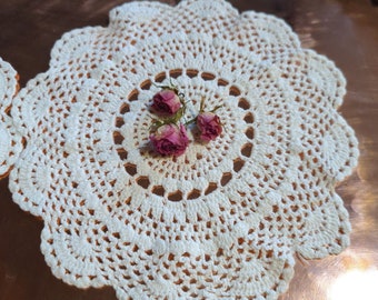 Vintage Set Of 3 Lace Doilys  Flower Mandala Design, All Slightly Different Sizes