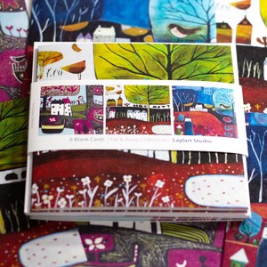 Kunst Grußkarten Set - 6er Pack Blanko-Karten mit Acryl- & Linolschnitt-Designs – Bunte Natur Kunstkarten für Geburtstage und tägliche Notizen