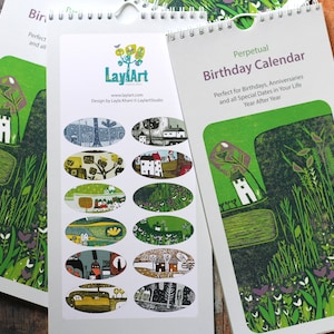 Wildflower Perpetual Birthday Calendar: Slim Linocut Wall Art